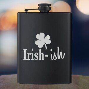 Personalized Engraved Irish Clover Irish - Ish Black Flask